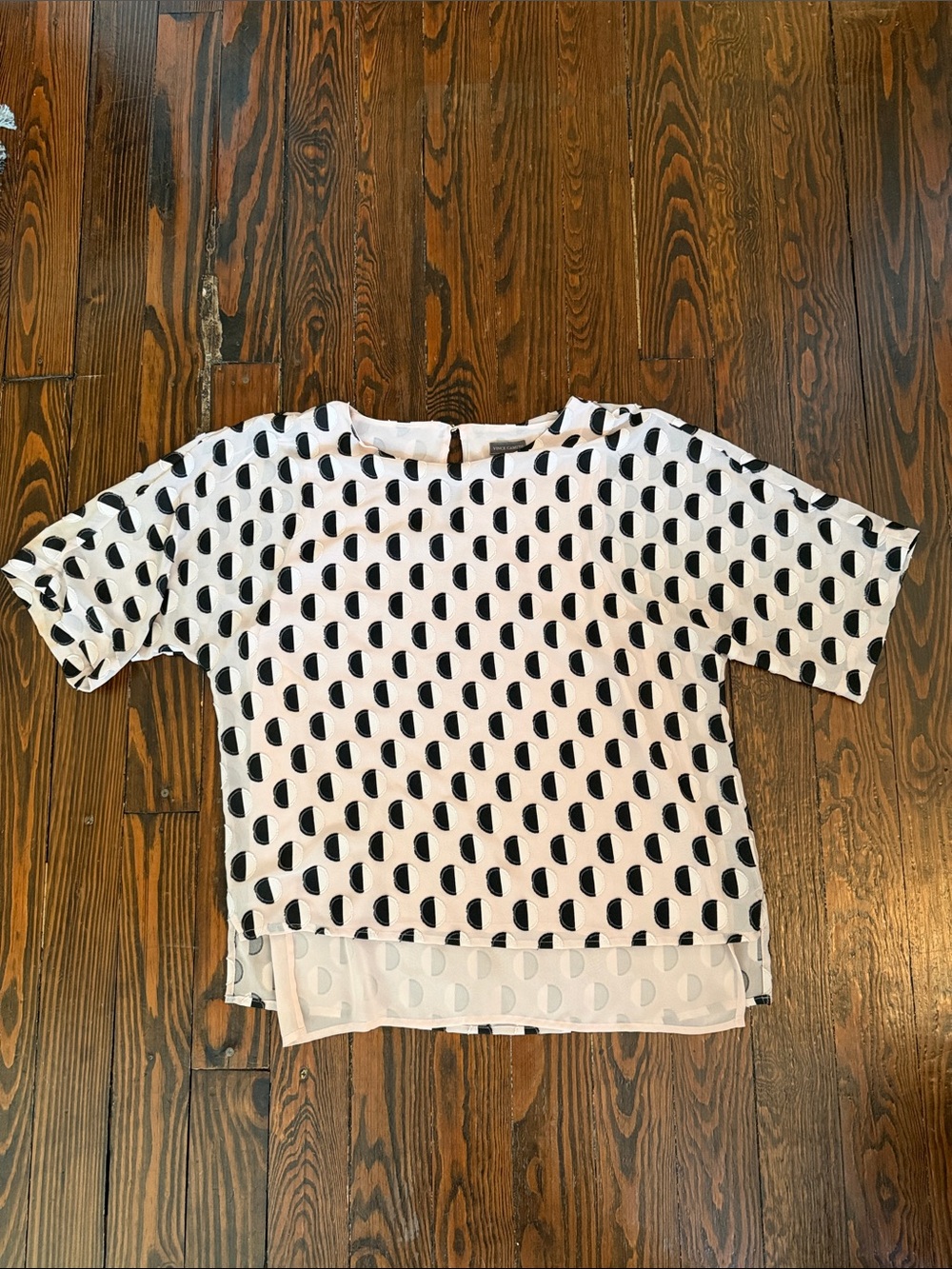 Vince Camuto pale pink Blouse with Black Half-Moon Circle Print